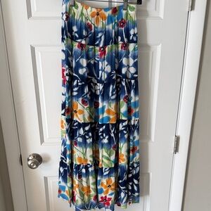 Vintage 90’s Carol Little Sport Floral Tiered Gauze Maxi Skirt Elastic Waist 4